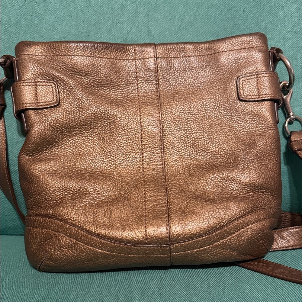Coach Brown Pebbled Leather Shoulder Bag with Chain Trim - Picture 2 of 11